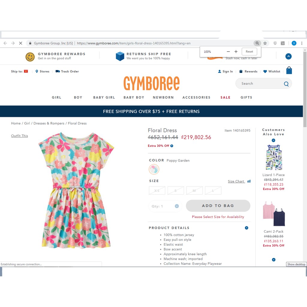Đầm thun bé gái Gymboree, dòng Girl cho bé từ 4T-14T. Hàng đã onweb hãng.