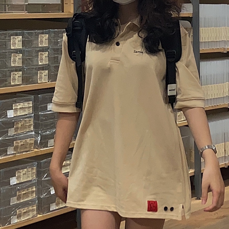 ÁO POLO CÁ SẤU FORM RỘNG IN NỔI LOGO PREMIUM MÀU TAN - SAMIÉ - ÁO CÓ CỔ UNISEX MÀU TAN
