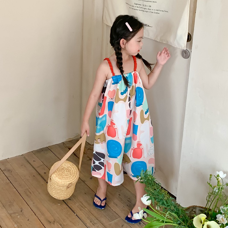 Đầm Hoa Hai Dây Mùa Hè Phong Cách Hàn Quốc Cho Bé Gái