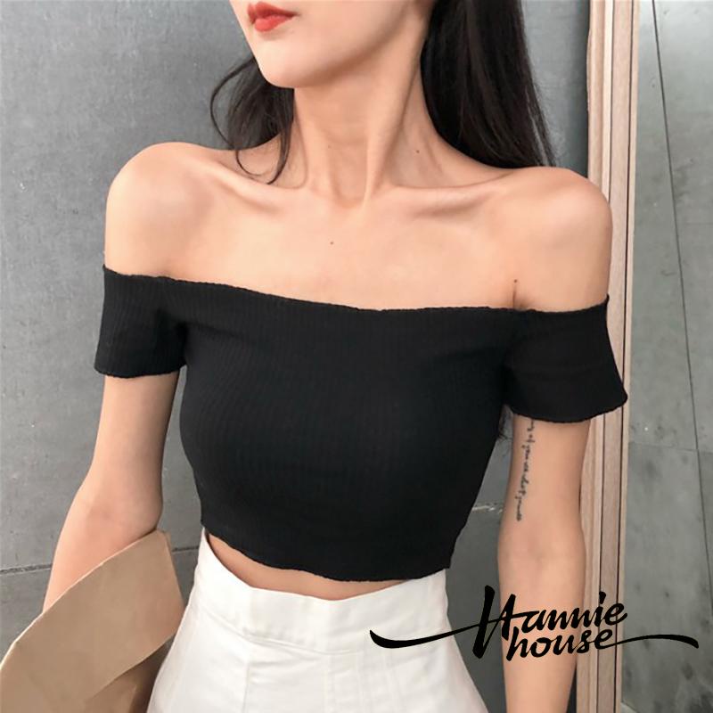 Áo kiểu tay ngắn trễ vai cổ thuyền thiết kế quyến rũ cho nữ