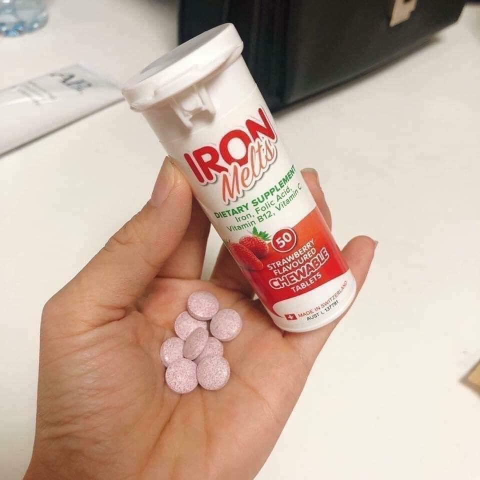 VIÊN SẮT NGẬM BỔ MÁU IRON_MELTS - VỊ DÂU-Hộp 50 viên