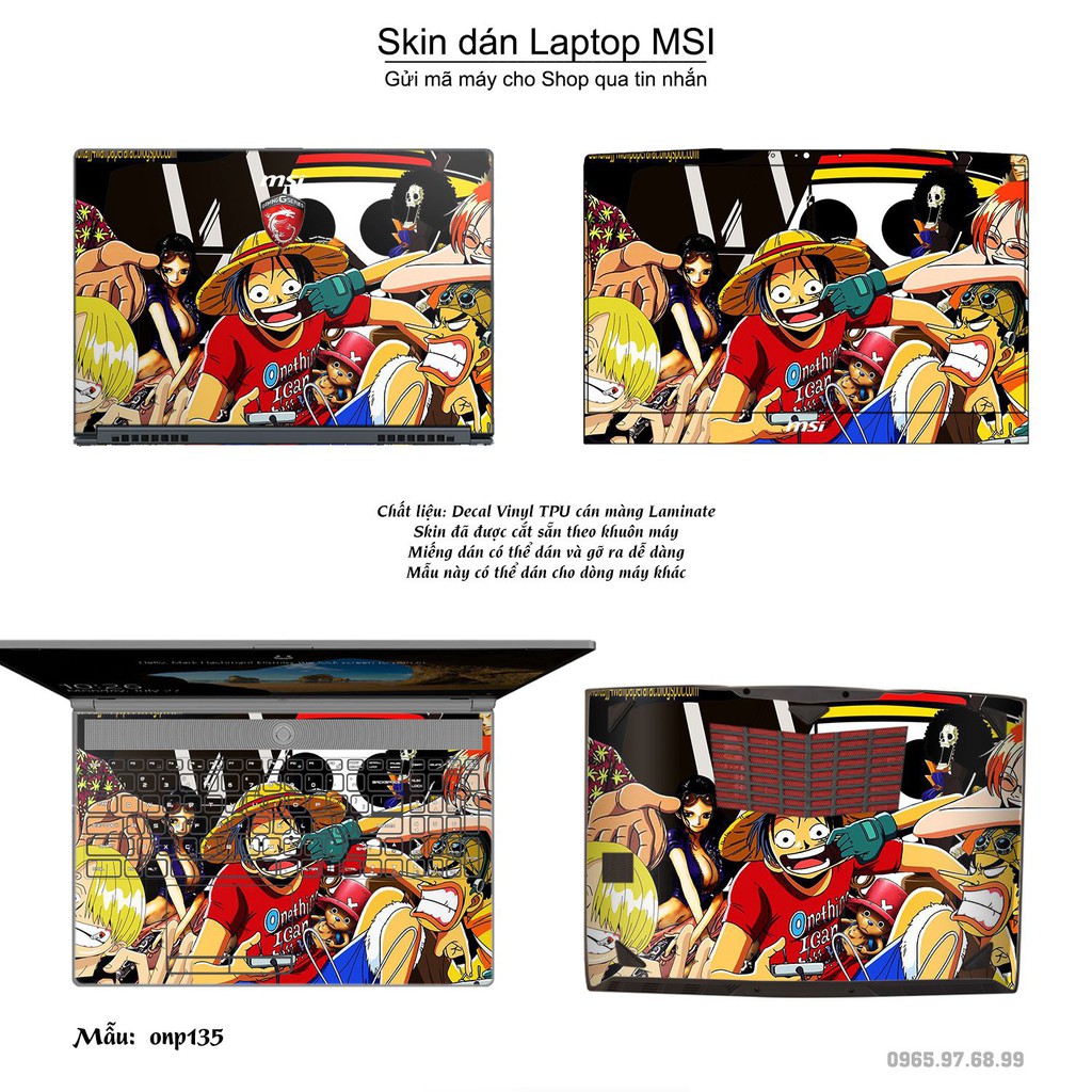 Skin dán Laptop MSI in hình One Piece nhiều mẫu 16 (inbox mã máy cho Shop)