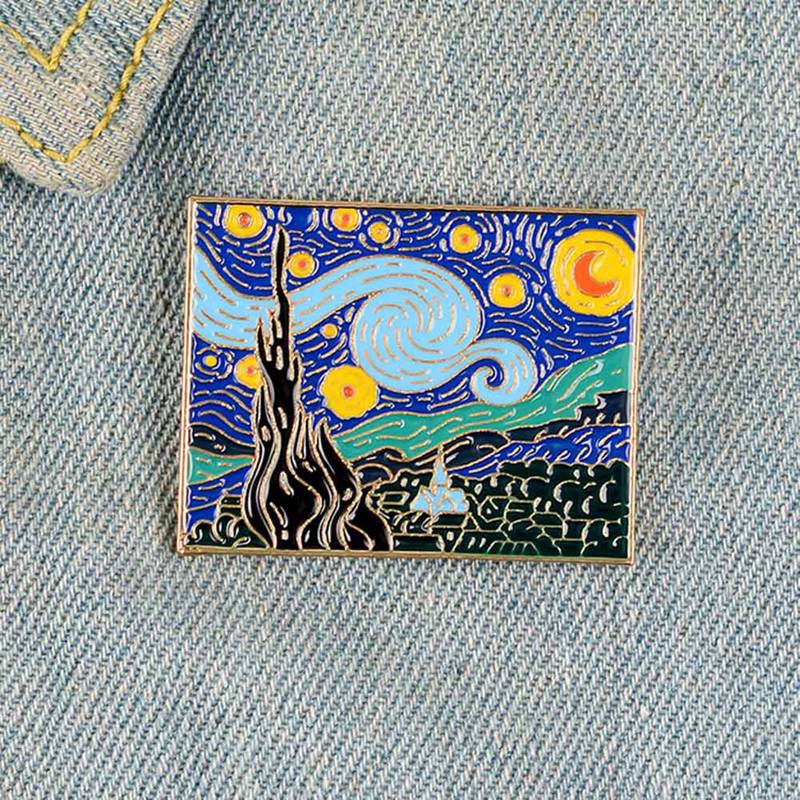 Huy Hiệu Cài Áo Hình Tranh Sơn Dầu Của Van Gogh