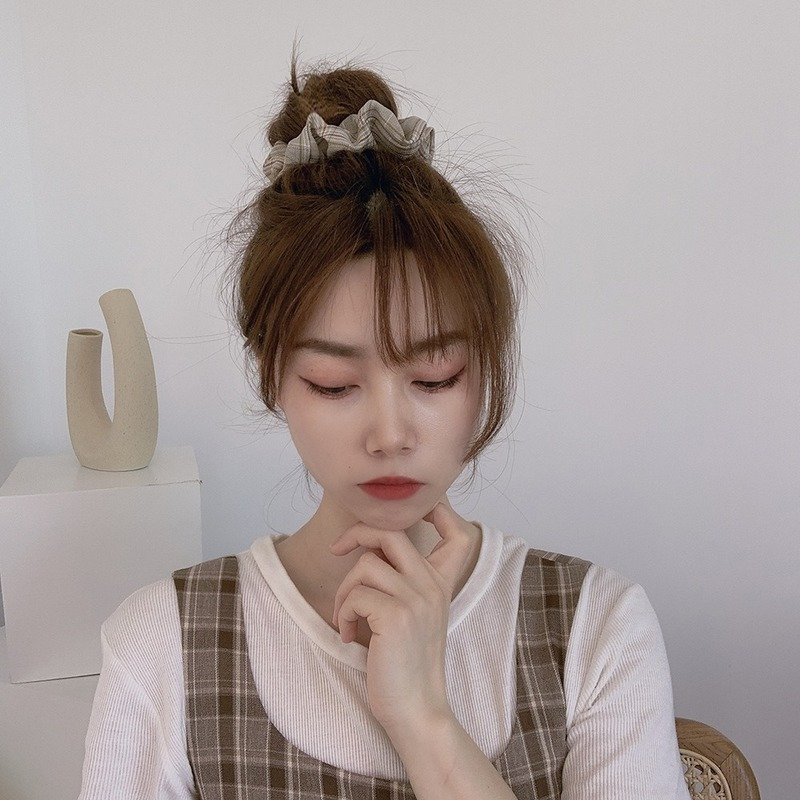 Dây buộc tóc in họa tiết sọc caro kiểu Pháp cổ điển dành cho nữ