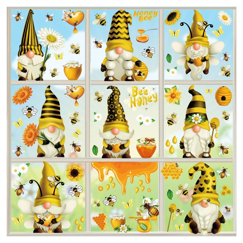 Set 9 Miếng Dán Cửa Kính Tĩnh Điện Tự Dính Họa Tiết Tổ Ong Xuân Hè