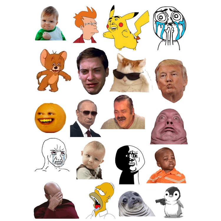Bộ 40 Sticker hình dán decal MEME, Meme Ricardo, Doge Meme, hình dán laptop, hình dán nón bảo hiểm