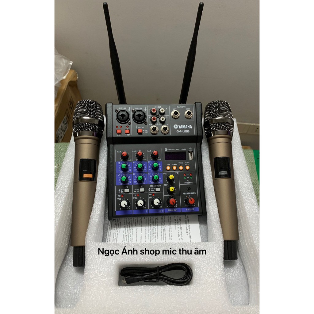 Bộ Mixer Yamaha G4 USB - Mixer Chuyên Karaoke, Livestream, Thu Âm Cao Cấp - Tặng Kèm 2 Micro Không Dây