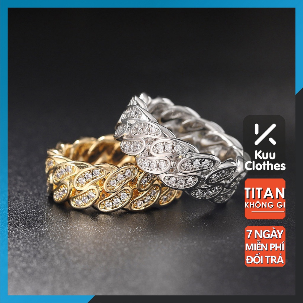 Nhẫn nam nữ tròn Kuu Clothes màu bạc thời trang chất Titan đẹp đơn giản không gỉ - Nhẫn Kamenra Đính Đá