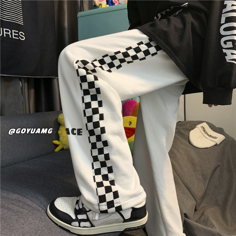 Quần ống rộng họa tiết caro thời trang phong cách hip hop size M-3XL cho nam