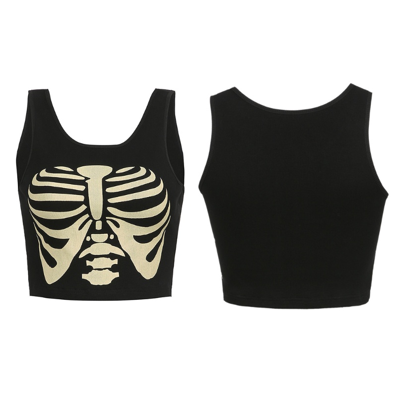 Mary Áo Crop Top Không Tay In Hình Xương Ngực Vui Nhộn Phong Cách Harajuku Gothic Punk Dành Cho Nữ