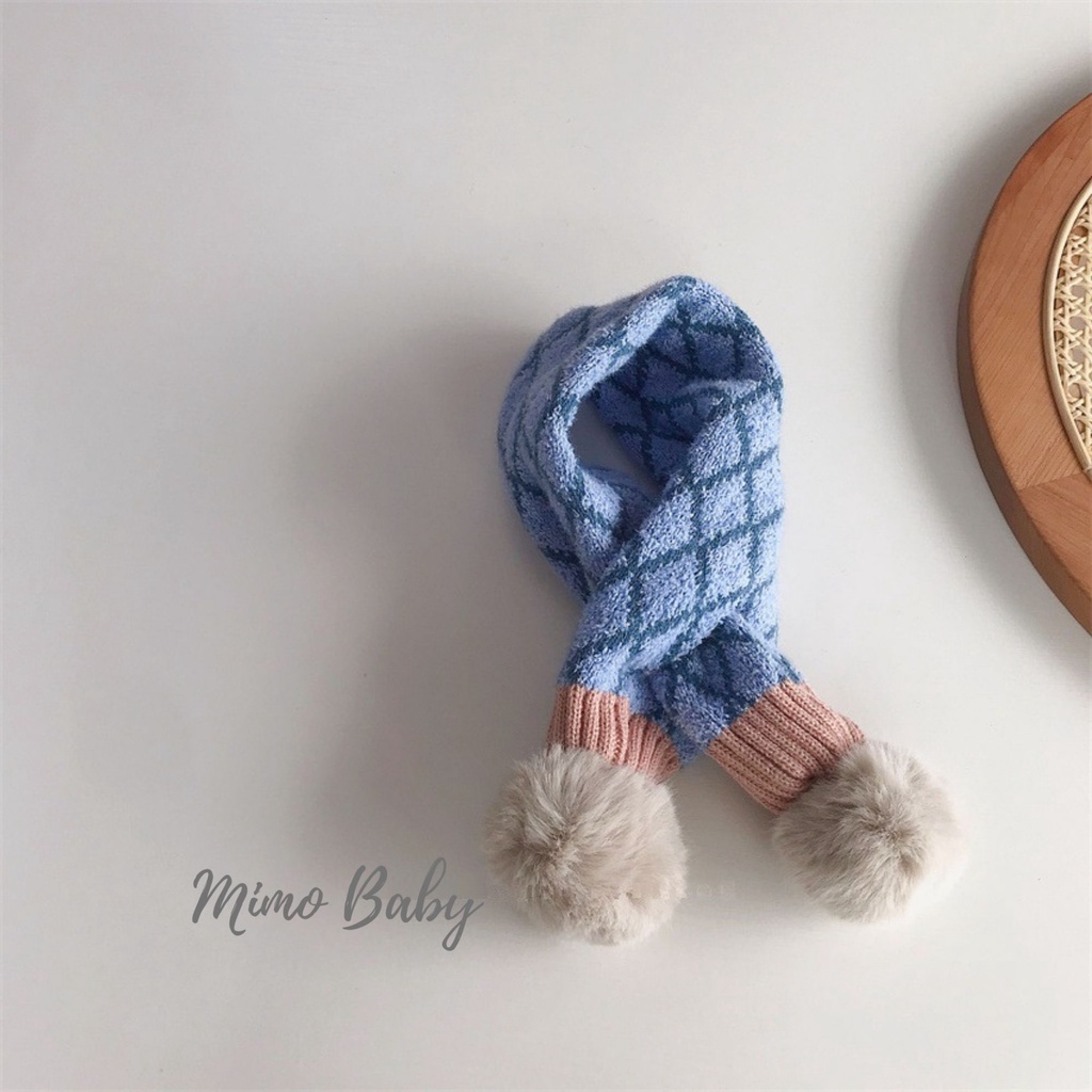 Khăn len nhung tuyết họa tiết sọc caro cao cấp cho bé Mimo Baby KL45