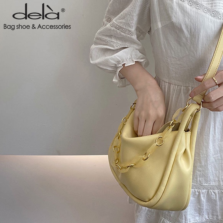 Dela Túi Đeo Vai Kẹp Nách Bằng Da Mềm Cỡ Lớn Phối Dây Đeo Sợi Xích Acrylic Thời Trang Cho Nữ