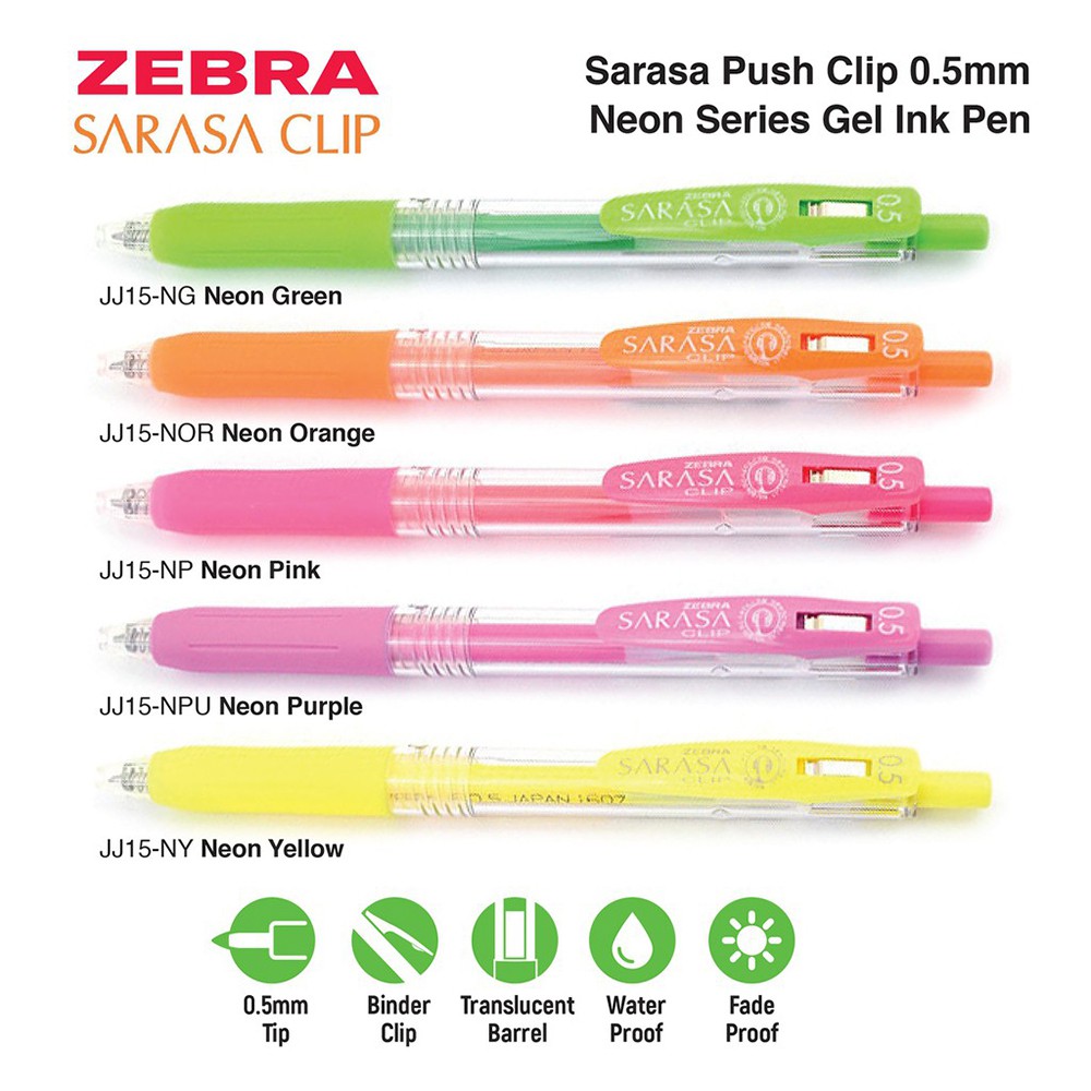 BỘ 5 BÚT GEL SARASA CLIP 0.5MM SET NEON