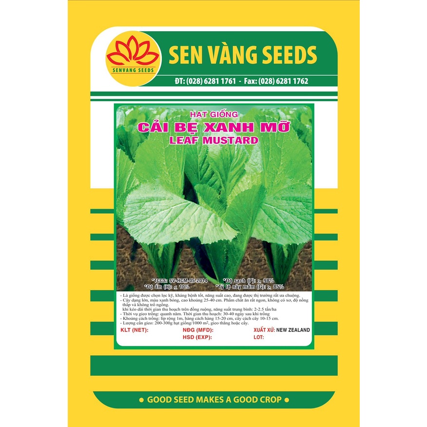 Hạt giống Cải Bẹ Xanh Mỡ  | Sen Vàng | VTNN Cần Thơ