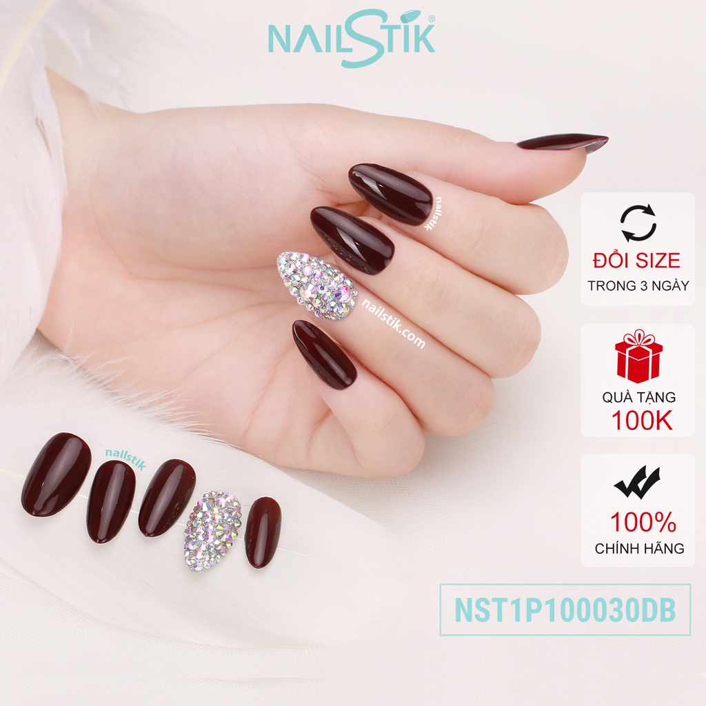 Móng úp thiết kế by NAILSTIK, màu nâu, form móng bầu, dài 030
