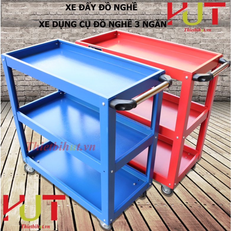 XE ĐẨY ĐỒ NGHỀ DỤNG CỤ 3 NGĂN, CÓ TAY CẦM DÙNG CHO GARGE Ô TÔ, XE MÁY