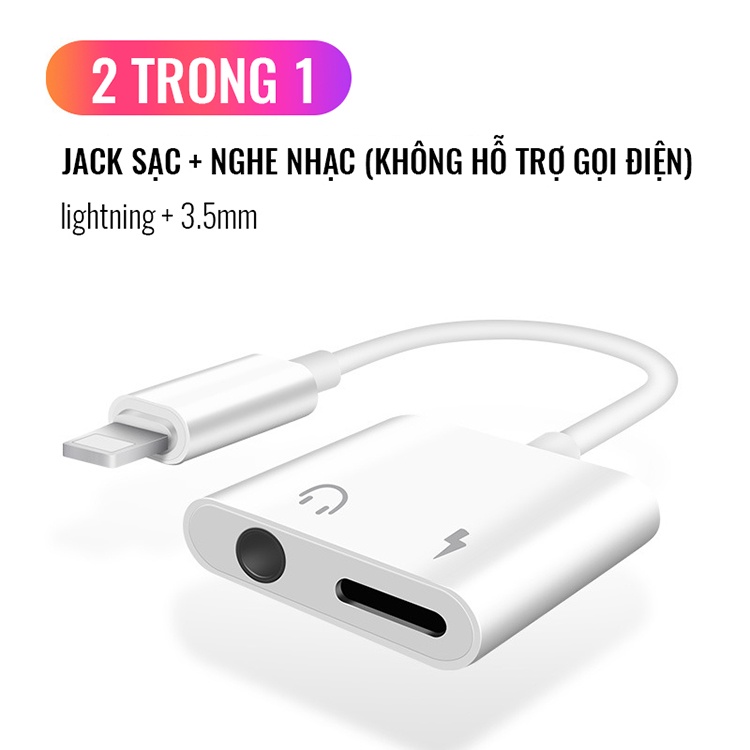 Jack Chuyển Đổi Tai Nghe Iphone Cáp Chuyển Đổi Giắc Chia Cổng Đời 7/8/X/11 Thành Cổng Sạc + Cổng Tai nghe