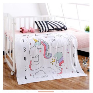 Chăn đắp Aden sợi tre 4 lớp bo viền vải xô dùng 4 mùa cho bé "KT 120x120cm" (Nền trắng)