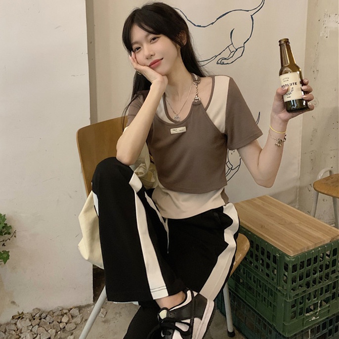 Áo croptop Tay Ngắn Thiết Kế Độc Đáo Cho Phái Nữ