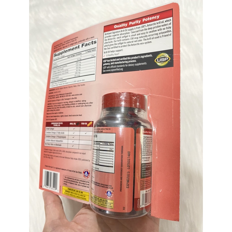 DATE 2025 - Thực phẩm chức năng Dầu nhuyễn thể Kirkland Krill Oil 500mg 160 viên của Mỹ