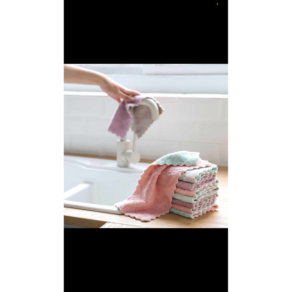 Bộ 10 khăn lau đa năng bếp, bát đĩa, cốc chén thấm nước chống dính dầu mỡ hai mặt loại to 14x25cm