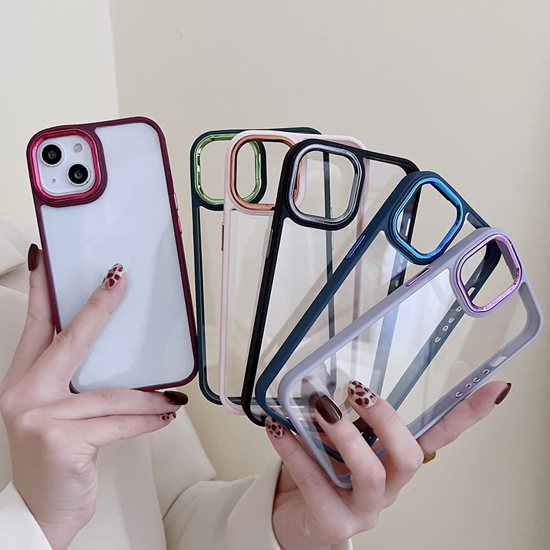 Ốp Điện Thoại Acrylic Trong Suốt Viền Màu Chống Sốc 2 Trong 1 Cho iPhone 13 12 11 Pro MAX XR X XS MAX 7Plus 8Plus