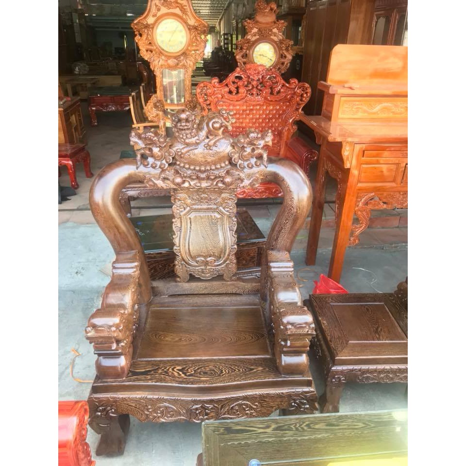 Bộ bàn ghế nghê 3 đầu gỗ mun đuôi công