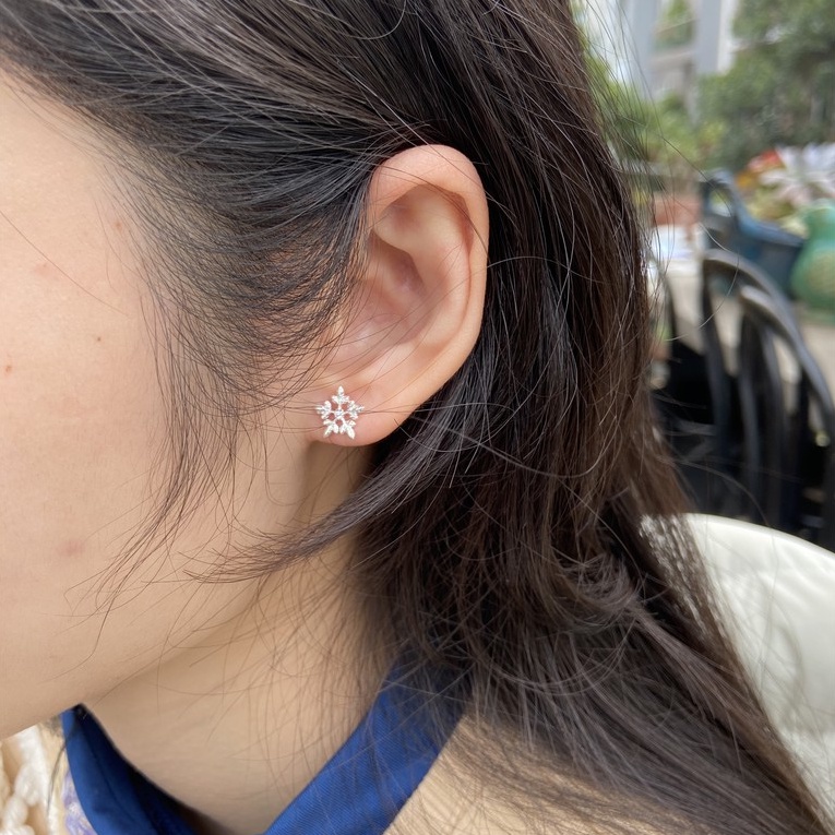 Khuyên tai bạc nữ TLEE hoa tuyết xinh xắn TleeJewelry B0153