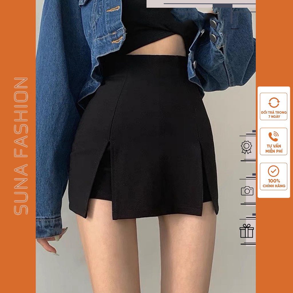 Chân váy chữ A xẻ tà hai bên cạp cao ôm dáng quần may trong dày dặn SUNA FASHION