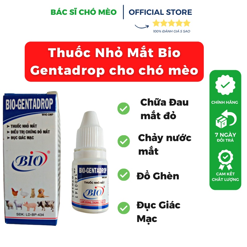 [DATE 1/2023] Nhỏ mắt Bio Gentadrop cho chó mèo hỗ trợ trị đau mắt đỏ, chảy nhiều nước mắt, ghèn mắt, đục giác mạc