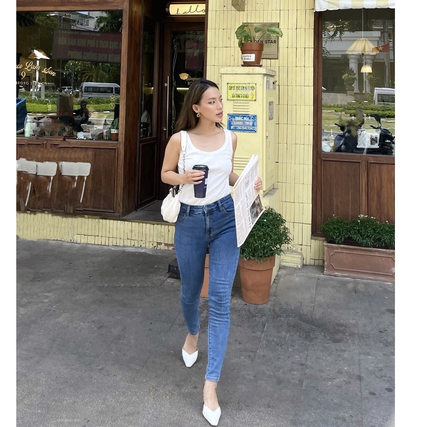 Quần Skinny Jeans Lưng Cao Ôm Dáng Nữ - Navy Classic Blue - Hashtagem ( Mã SJ-03C)