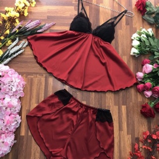 Bộ Ngủ 2 Dây Lụa Ren Ngực Cao Cấp