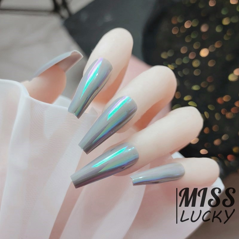 Set 24 Móng Tay Giả Đầu Nhọn Dáng Dài Phong Cách Tiên Cá Độc Đáo Sành Điệu