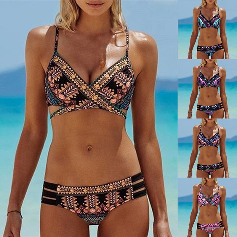 Bộ đồ bơi hai mảnh họa tiết thổ cẩm thời trang cho nữ