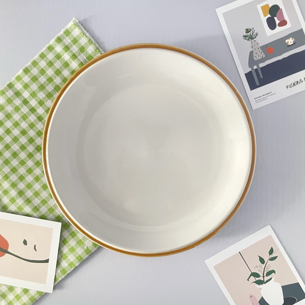 Đĩa men tiêu viền nâu đơn giản (sử dụng được lò vi sóng/máy rửa chén) Meiko home đường kính 27cm DI0163