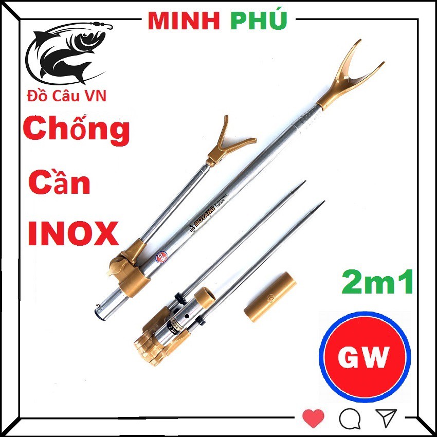 Chống cần câu tay GW 2m1 , câu đơn , cầu đài cao cấp , 100% inox