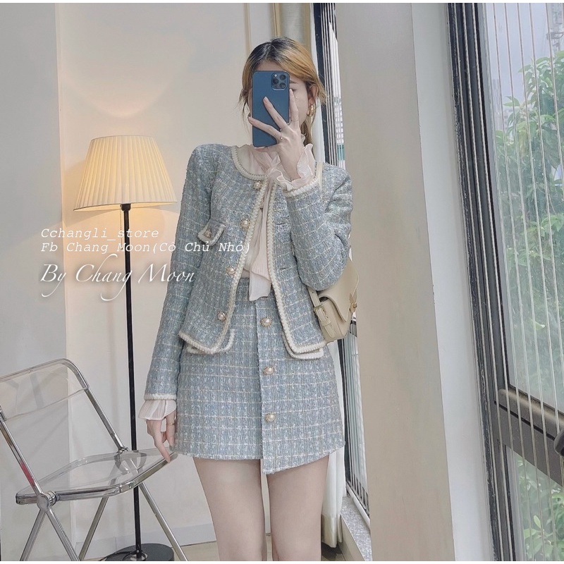  Set dạ cúc chéo tweed màu xanh nhạt hàng Quảng Châu( ảnh shop chụp) | BigBuy360 - bigbuy360.vn