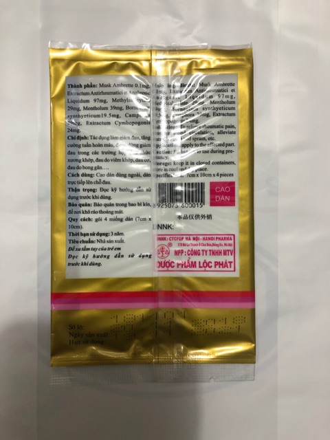 Cao tráng cốt chỉ thống xạ hương - cao dán hổ