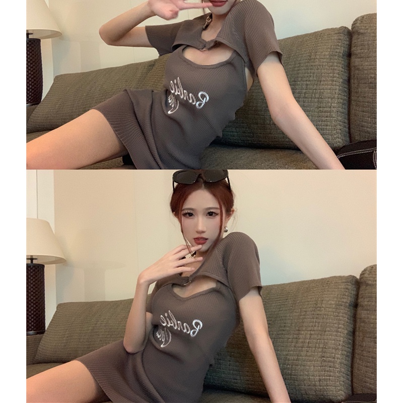 Set Đầm Ôm Và Áo Len Ngắn Tay Thiết Kế Quyến Rũ Cho Nữ