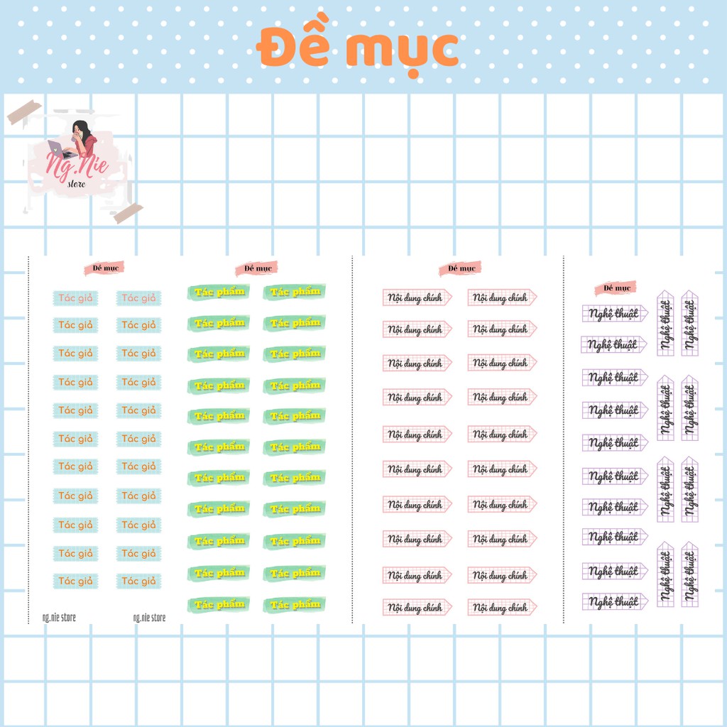 Sticker đề mục Ngữ Văn  ,nhãn vở, (tự cắt), ( mã NIE2)