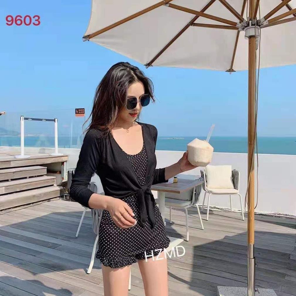 (giá sỉ = lẻ) BỘ ĐỒ BƠI CHẤM BI QUẦN ĐÙI KÈM ÁO CHOÀNG TONE SUR TONE MÀU SIÊU TÂY - 9603