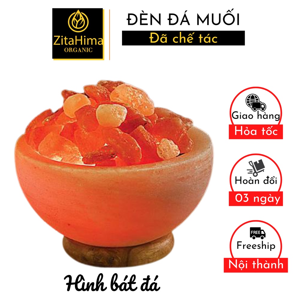 Đèn Đá Muối Đã Chế Tác Hình Bát Đá ZitaHima