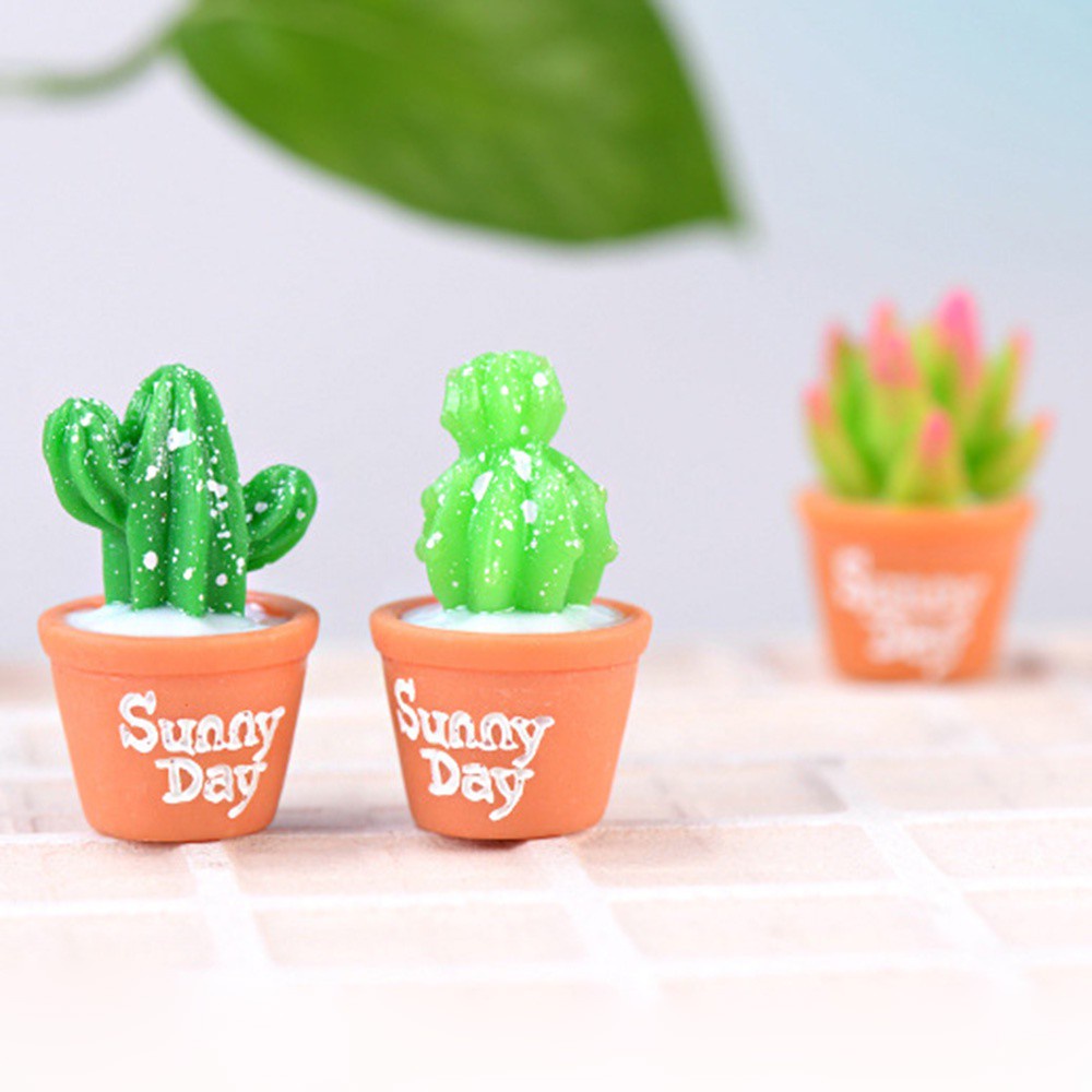 JANE Mini  Succulent Potted Figurines Home Decor Flower Miniature Cactus Bonsai Micro Landscape  Cute DIY Dollhouse Ornaments Crafts Fairy Garden Resin Plants