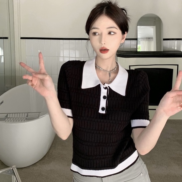 Áo thun ZHELIHANGFEI cổ polo tay ngắn dễ phối đồ thời trang dành cho nữ