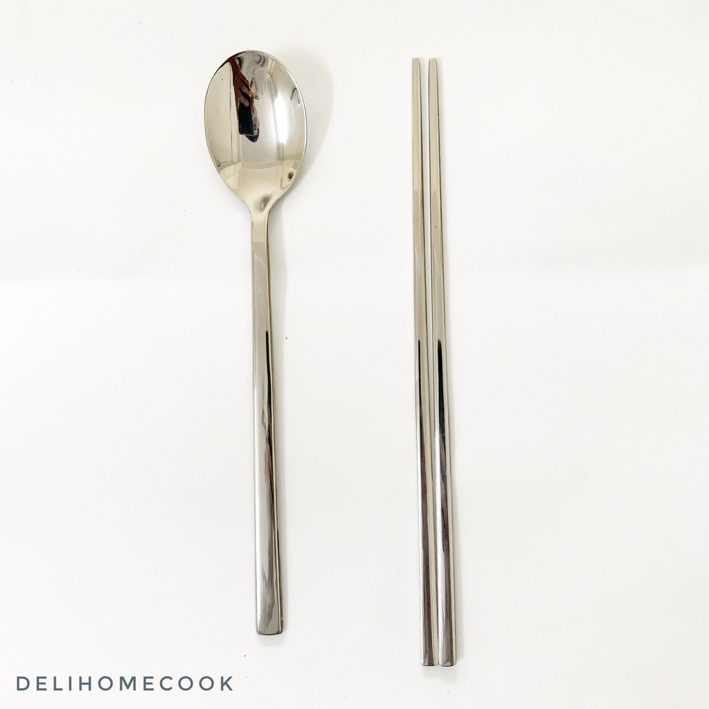 Bộ Đũa + Thìa Ăn Inox Phong Cách Hàn Quốc | Đũa Ăn Cơm Inox, Thìa Ăn Cơm Inox