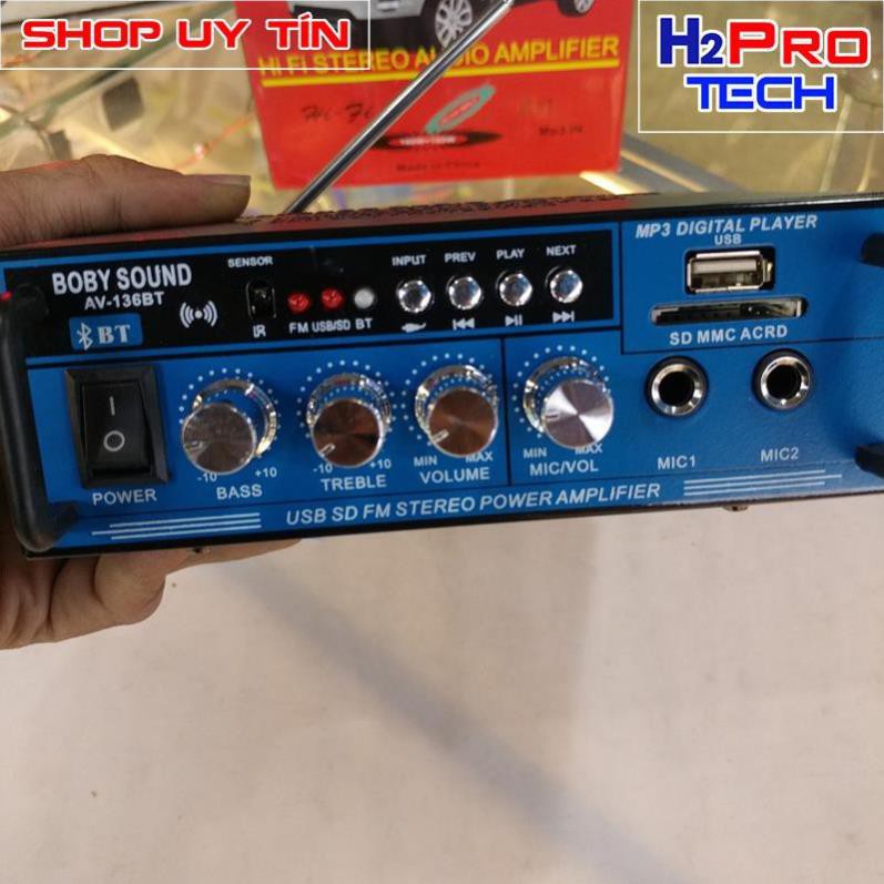 Ampli mini âm ly ô tô WXF AV-136BT 12V-220V - Tích hợp Bluetooth KARAOKE- tặng jack cho acquy 12V và dây 3.5 ra AV xịn