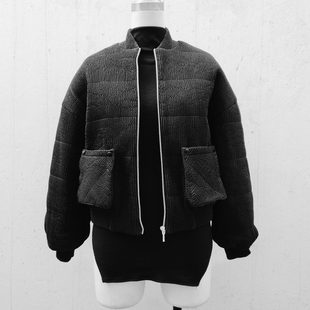 Áo khoác bomber unisex túi hộp, vải trần bông 2 lớp siêu ấm