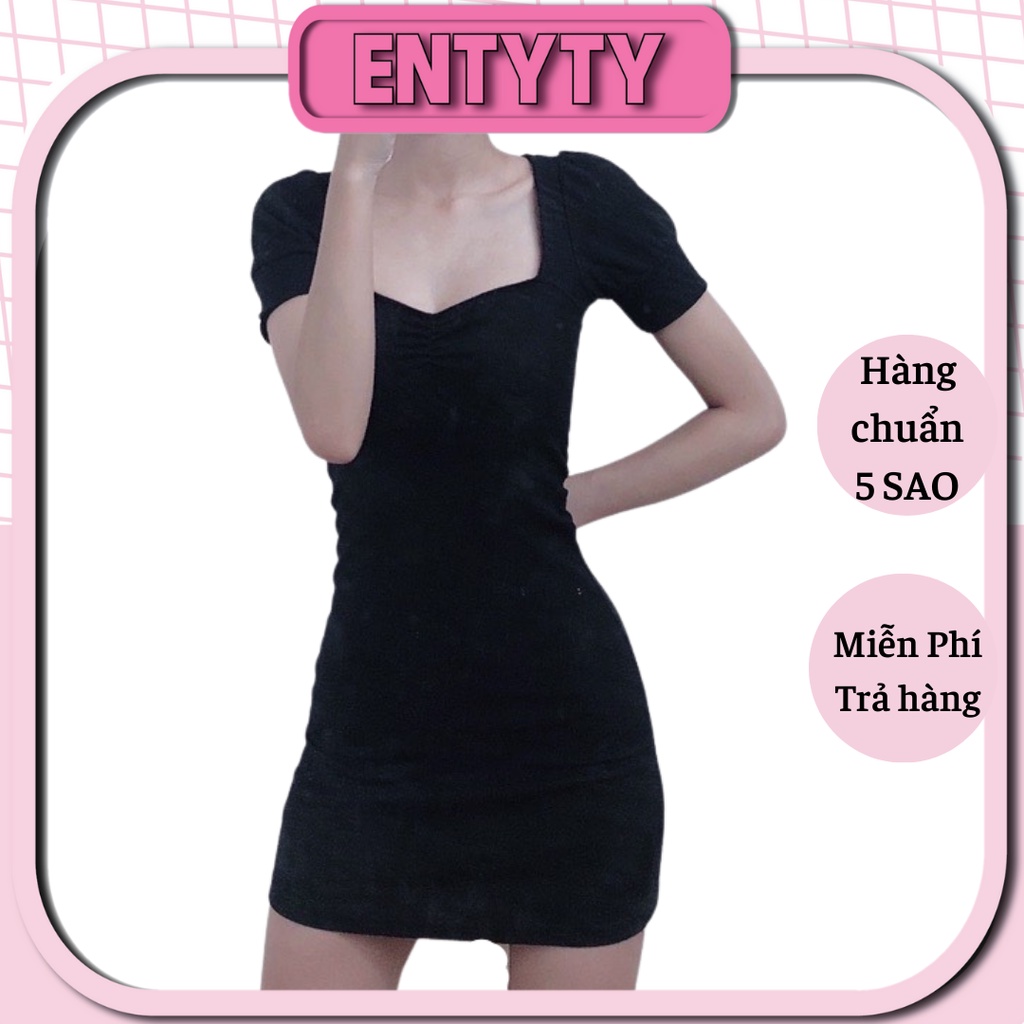 ĐẦM TAY PHỒNG NHÚN GIỮA - Thun gân dày co giãn