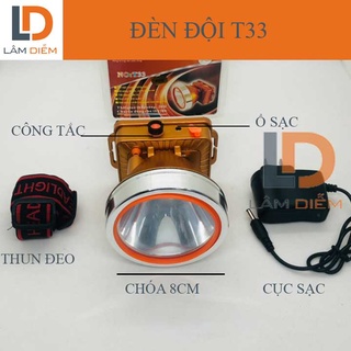 Đèn pin đội đầu siêu sáng pin sạc kín nước siêu sáng 2 pin 3 chế độ sáng t33