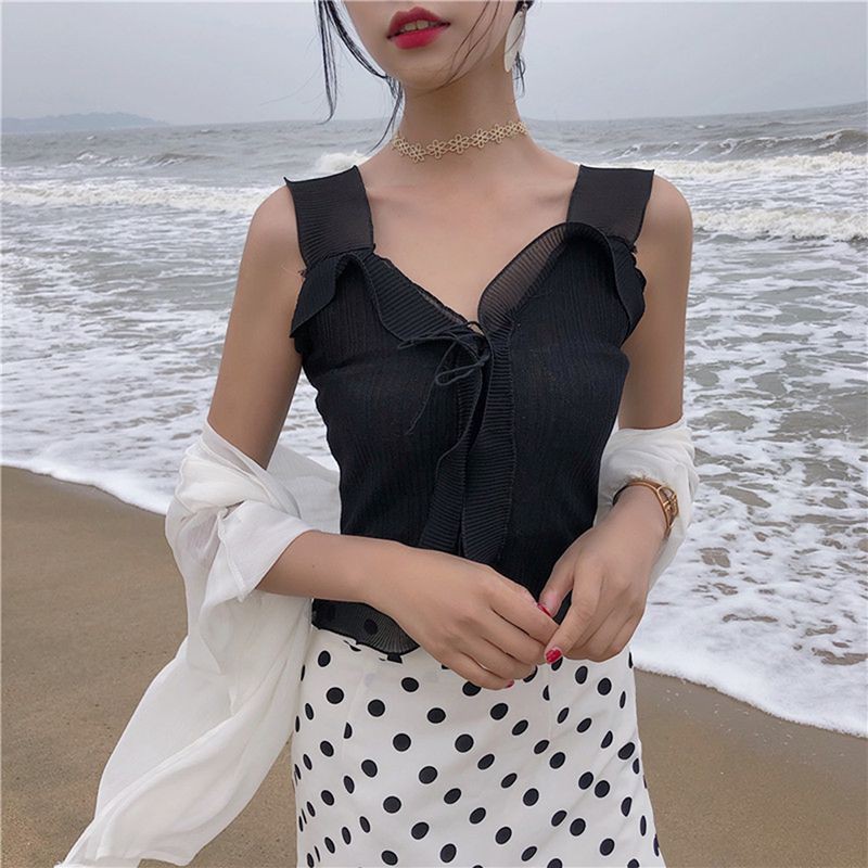 Áo không tay dệt kim màu trơn gợi cảm cho nữ | BigBuy360 - bigbuy360.vn